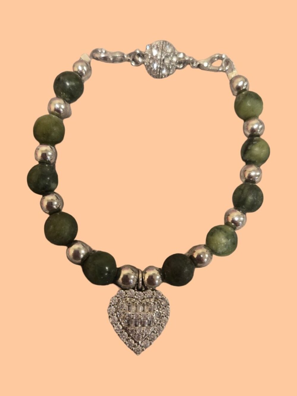 Jade Bracelet w CZ  heart pendant